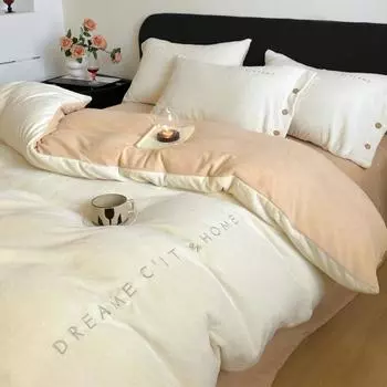 Комплект из четырех предметов из флиса с высоким граммажом, класс А, для беременных и младенцев, утолщенный теплый коралловый флис, простыня, пододеяльник, фланелевый комплект из 4 предметов 0.9m sheet 3pcs quilt 1.5*2m