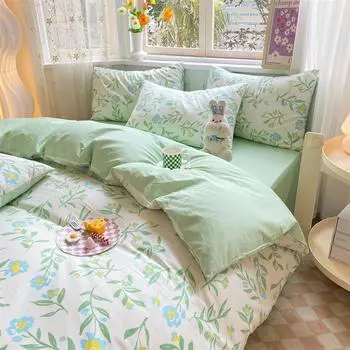 Комплект из четырех предметов из хлопка, небольшой пододеяльник из свежего хлопка с весенне-осенним принтом, комплект постельного белья из трех предметов 1.2m bed sheet 3pcs