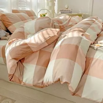 Комплект из четырех предметов из хлопка, выстиранного дважды, в клетку, однотонного цвета 1.2m bed