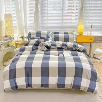Комплект из четырех предметов из хлопка, выстиранного дважды, в клетку, однотонного цвета 1.2m bed