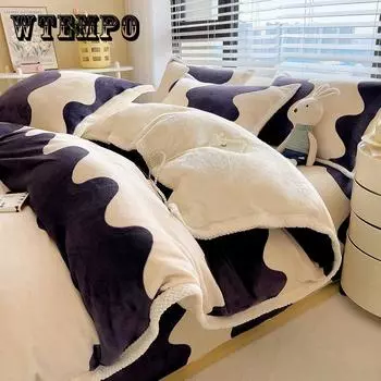 Комплект из четырех предметов из кашемира ягненка, кашемировая простыня из молочной шерсти, пододеяльник из коралловой шерсти, зимнее фланелевое постельное белье 1.5M(4pcs)