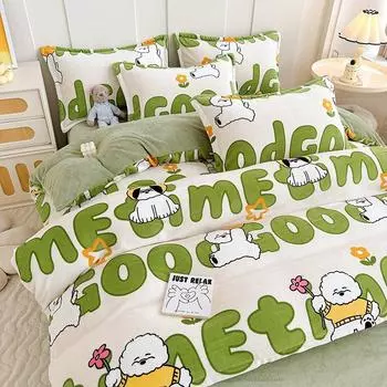 Комплект из четырех предметов из молочного бархата класса А, двусторонний детский бархатный пододеяльник, зимний сезон, утолщенный фланелевой лист, пододеяльник, комплект из трех предметов 1.2m bed sheet