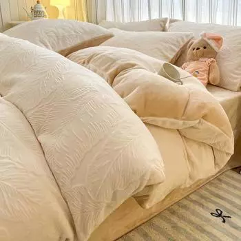 Комплект из четырех предметов из молочного флиса класса А для матерей и младенцев, теплый зимой, утолщенный флис с гравировкой, двухсторонний флис антистатический комплект из 4 предметов 1.2 m 3pc quilt 1.5*2m