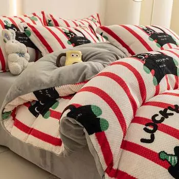 Комплект из четырех предметов из молочного флиса, флисовый утолщенный двухсторонний флисовый фланель кораллового цвета, антистатический чехол для пододеяльника 1.2m bed