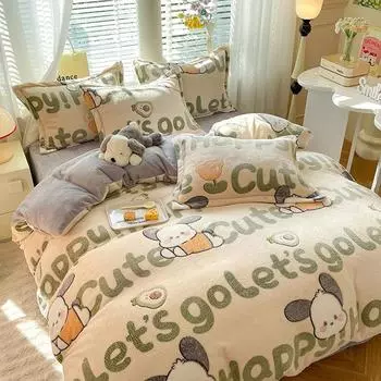 Комплект из четырех предметов из молочного флиса, пододеяльник из кораллового флиса, комплект из трех предметов из простыни 1.2m bed