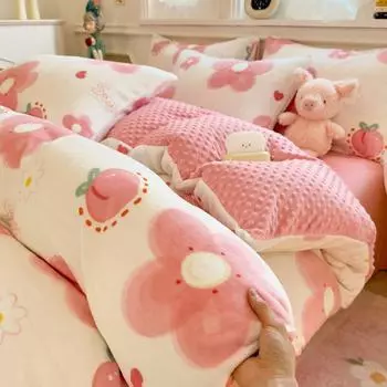 Комплект из четырех предметов из молочного флиса для спальни, трех предметов, утолщенное одеяло, постельное белье 1.2m bed