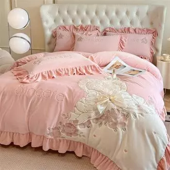 Комплект из четырех предметов из молочного флиса, утепленные простыни, пододеяльник, комплект из четырех предметов в стиле принцессы, постельное белье. 1.5m bed