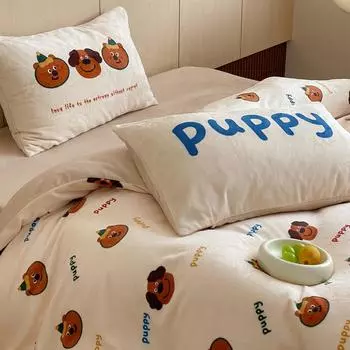 Комплект из четырех предметов из молочного флиса с принтом, трехкомпонентный, пододеяльник из утолщенной термопрокладки 1.2m bed