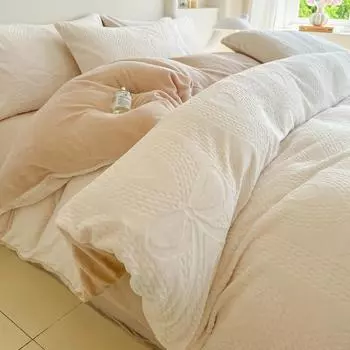 Комплект из четырех предметов из молочного флиса, утолщенный резной флис, простыня, пододеяльник, комплект из трех предметов 1.2m bed