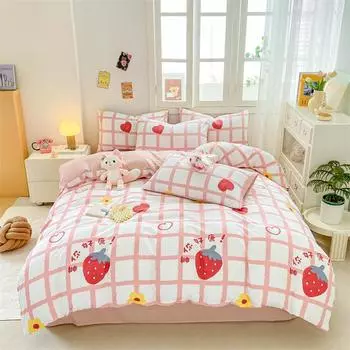 Комплект из четырех предметов из мультяшного стираного хлопка класса А для матери и ребенка, простыня, наволочка, комплект из 3 предметов для студенческого общежития, всесезонная кровать 1.2 m 3pc quilt 1.5*2m