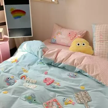 Комплект из четырех предметов из полированного хлопка, комплект из трех предметов с вышитым рисунком 1.2m bed