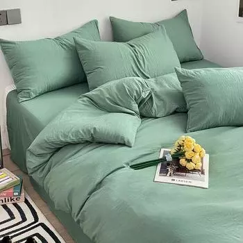 Комплект из четырех предметов из стираного хлопка, простыня, пододеяльник, однотонное постельное белье для спальни, односпальный комплект из трех предметов 1.2m bed
