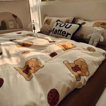 Комплект из четырех предметов из стираного хлопка Простое постельное белье Пододеяльник Простыня Комплект из трех предметов для общежития 1.2m bed