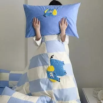 Комплект из четырех предметов из стираного хлопка с рисунком, простыня из чистого хлопка, пододеяльник, три комплекта постельного белья 1.2m bed