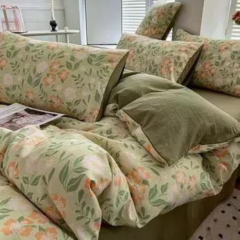 Комплект из четырех предметов из стираного хлопка и льна, двухслойное стеганое одеяло, простыня, комплект из трех предметов для спальни, постельное белье 1.2m bed