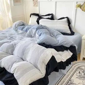 Комплект из четырех предметов из стираного хлопка, мягкий и приятный для кожи, Advanced Sense, постепенное изменение цвета, оборка, листовидный край, пододеяльник 1.2m bed