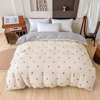 Комплект из четырех предметов из стираного хлопка класса А, комплект из четырех предметов из хлопка в стиле Xiaozhu, простыня, пододеяльник, постельное белье, студенческий пододеяльник из трех предметов 1.2m bed sheet model-3PCS
