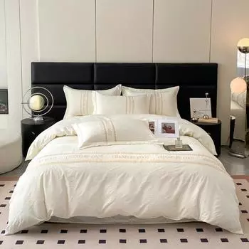 Комплект из четырех предметов из стираного шелкового рельефа с жаккардовым узором Tencel, простыня, пододеяльник 1.2m bed