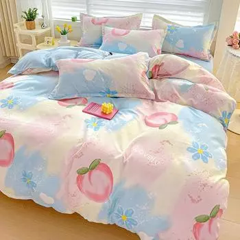 Комплект из четырех предметов из теплого флиса, комплект из трех предметов из утолщенного стираного хлопка, простыня с рисунком из мультфильма, комплект постельного белья из чистого хлопка 1.2m bed