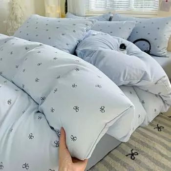 Комплект из четырех предметов из трикотажного хлопка класса А для матери и ребенка, двухслойная пряжа, простой цветочный, простыня, пододеяльник, общежитие, комплект из 3 предметов, фабрика 0.5 3pcs Quilt cover 70x100cm