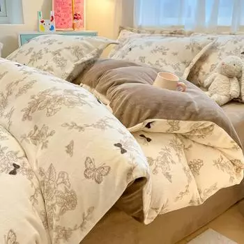 Комплект из четырех предметов из утолщенного молочного флиса, двухсторонний пододеяльник, комплект из трех предметов из флиса 1.2m bed