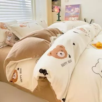 Комплект из четырех предметов из утолщенного молочного флиса, зимний теплый двухсторонний флисовый пододеяльник, флисовая простыня из трех предметов 1.2m bed