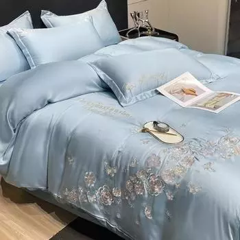 Комплект из четырех предметов из вышитого ледяного шелка и тенселя Snow Lotus Cool Quilt Cover, простыня 1.5m bed