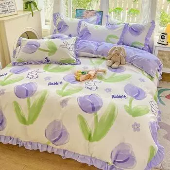 Комплект из четырех предметов, кружевное одеяло с пудрой, постельное белье, подзор для кровати, комплект из трех предметов с изображением принцессы и девочки 1.8m bed