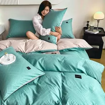 Комплект из четырех предметов, однотонные простыни из полированного стираного хлопка, пододеяльники, комплект постельного белья из трех предметов для общежития 1.2m bed
