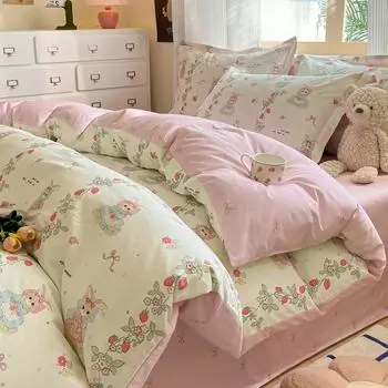 Комплект из четырех предметов, пододеяльник из чистого хлопка, простыня из хлопка, комплект из трех предметов для односпальной кровати в общежитии 1.2m bed