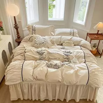 Комплект из четырех предметов постельного белья из чистого хлопка, пододеяльник с французским кружевом, простыня, наволочки 1.2m bed