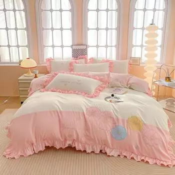 Комплект из четырех предметов постельного белья «Принцесса Ветер» из стираного хлопка, пододеяльник с вышивкой, небольшой, свежий 1.5m bed