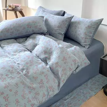 Комплект из четырех предметов постельного белья из чистой хлопковой марли, окрашенной в двухслойную пряжу 1.5m bed