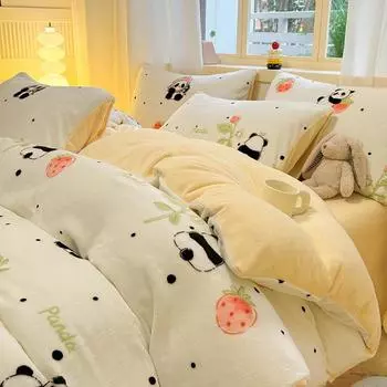 Комплект из четырех предметов постельного белья из утолщенного молочного флиса, двухстороннее одеяло из фланели кораллового цвета, комплект из трех предметов простыни 1.2m bed