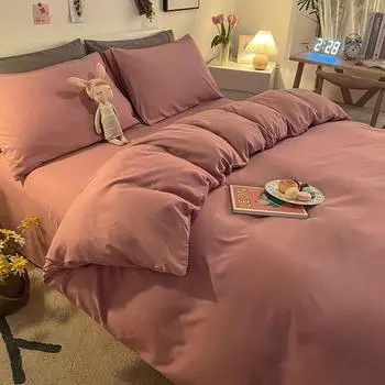 Комплект из четырех предметов постельного белья и пододеяльников из стираного хлопка в японском стиле, комплект постельного белья из трех предметов для студентов 1.2m three-piece set