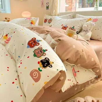Комплект из четырех предметов Princess Cute Cotton, пододеяльник из чистого хлопка, постельное белье, комплект из трех предметов для спальни 1.2m bed