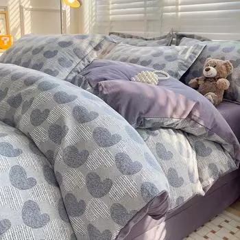 Комплект из четырех предметов с принтом, простыня из утолщенного хлопка, пододеяльник, комплект из трех предметов, постельное белье для общежития 1.2m bed