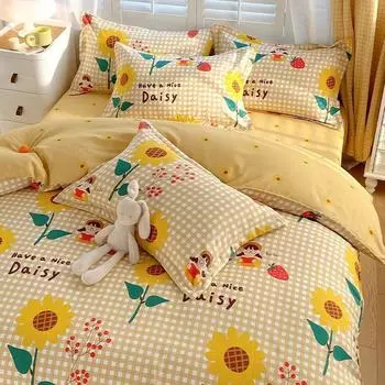 Комплект из четырех простыней, постельное белье, пододеяльник из стираного хлопка с пескоструйной обработкой, простыня, односпальное одеяло для спальни, комплект из трех предметов 1.2m bed