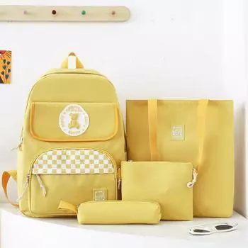 Комплект из четырех рюкзаков для кампуса, школьный рюкзак, легкая сумка для компьютера большой емкости для учеников средней школы хаки