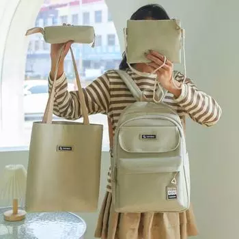 Комплект из четырех рюкзаков L, школьная сумка, однотонный женский рюкзак хаки