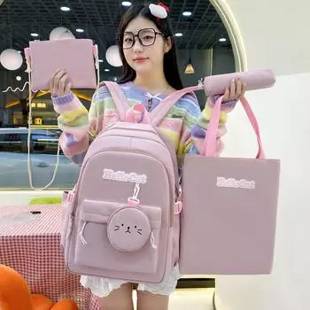 Комплект из четырех рюкзаков, легкий, большой емкости, прочный школьный рюкзак для учеников младших и старших классов средней школы хаки