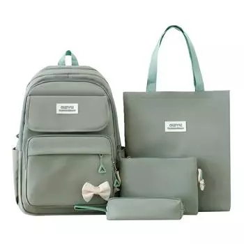 Комплект из четырех рюкзаков, однотонный рюкзак для школьников, рюкзак для путешествий на открытом воздухе, большой емкости зелёный