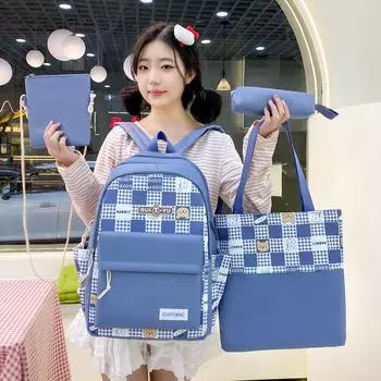 Комплект из четырех рюкзаков с мультяшным рисунком, женский рюкзак для школьников средней школы серый