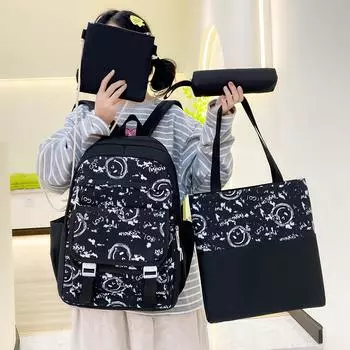 Комплект из четырех рюкзаков с принтом граффити, школьный рюкзак для учеников средней школы зелёный