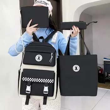 Комплект из четырех рюкзаков, школьная сумка для студента, женский легкий рюкзак большой вместимости, кампусный рюкзак хаки