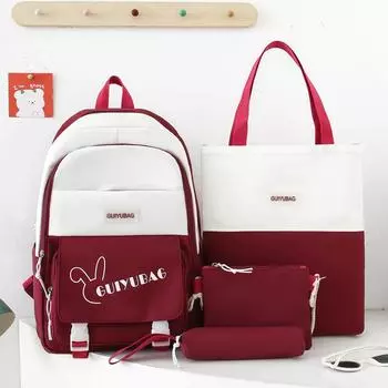 Комплект из четырех рюкзаков, школьный рюкзак с цветными блоками, большой вместимости для учеников начальной школы хаки