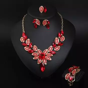 Комплект из четырех серег и ожерелья с кристаллами, преувеличенное платье, банкет, модные женские украшения красный