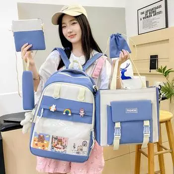 Комплект из четырех школьных ранцев, женский рюкзак большой вместимости, легкий контрастный рюкзак для учеников средней школы фиолетовый