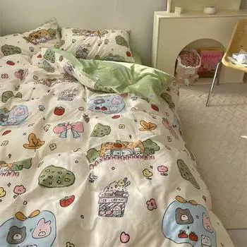 Комплект из четырех стеганых одеял для общежития из стираного хлопка с рисунком в виде милой девушки в виде сердца, комплект из трех простыней 1.2m bed
