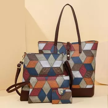 Комплект из четырех женских сумок, мягкая кожаная сумка-тоут, женская сумка через плечо большой емкости с кошельком для монет и карточкой красный